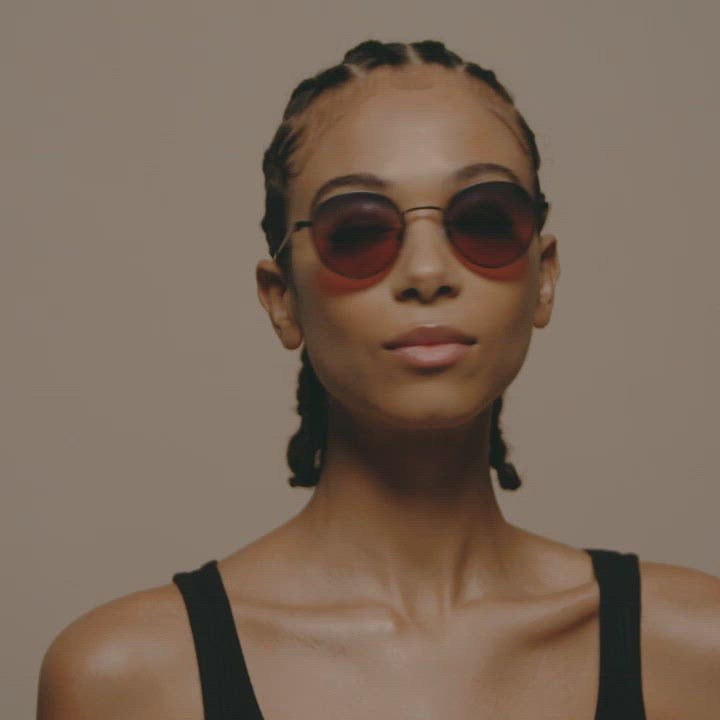 Load video: Tens Billy Tropic High / Gunmetal Tropic High / Gold Sunglasses Female Model Video